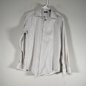 Structure Button Up Short Sleeve Top Men's 34-36 Beige Striped Casual